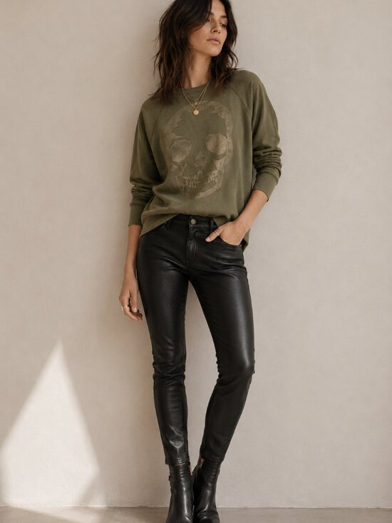 Zadig & Voltaire Tops - Zadig & Voltaire Skull Graphic Sweatshirt XS Olive Green French Rock Chic